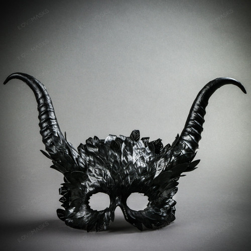Evil Skull Gothic Horn Hemet Mask Black Halloween Costume Party Mask