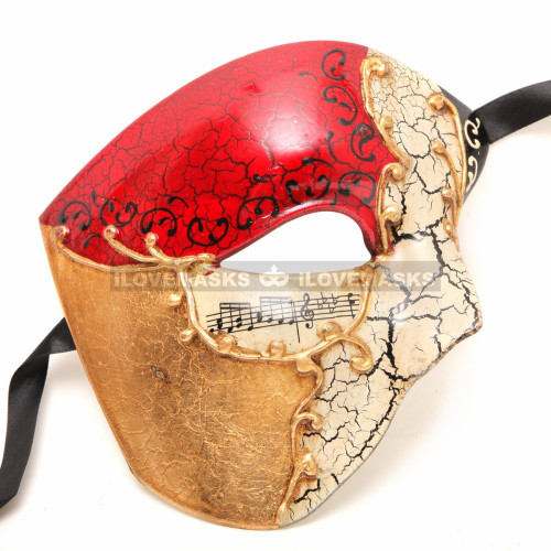 Half Face Musical Phantom of Opera Men Mask - Red Gold - 2