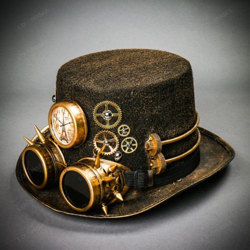 Steampunk Paris Clock with Spikes Goggles Top Hat Antique Gold -  Unimasquerade