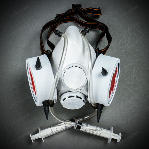 Steampunk Spikes Respirator Nurse Cosplay Gas Mask with Syringe - White