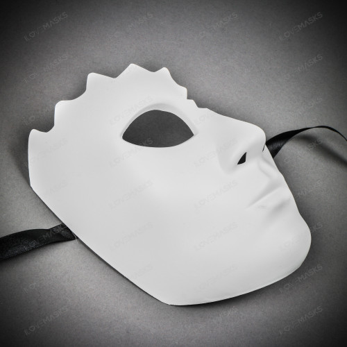 Unpainted Half Face Cracked Phantom Masquerade Mask - White