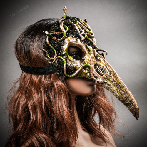 Grim Reaper Skull Woodland Medusa Snake Masquerade Mask - Gold