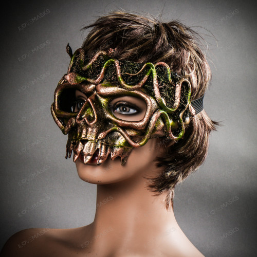 Pirate Wired Death Skull Woodland Medusa Snake Masquerade Mask - Gold