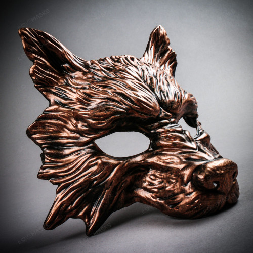 Wild Wolf Animal Steampunk Full Face Masquerade Mask - Black Copper