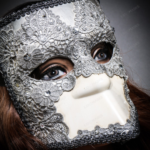 Bauta Full Face White Venetian Party Mask Masquerade - Silver 