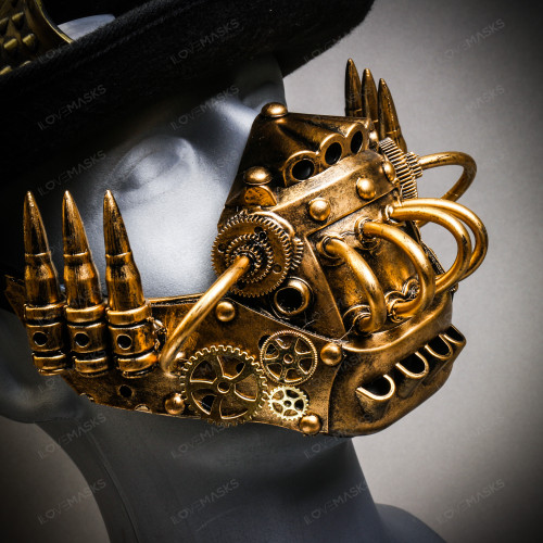 Black Pocket Watch Steampunk Top Hat w/ Gold Robot Mask Halloween Costume
