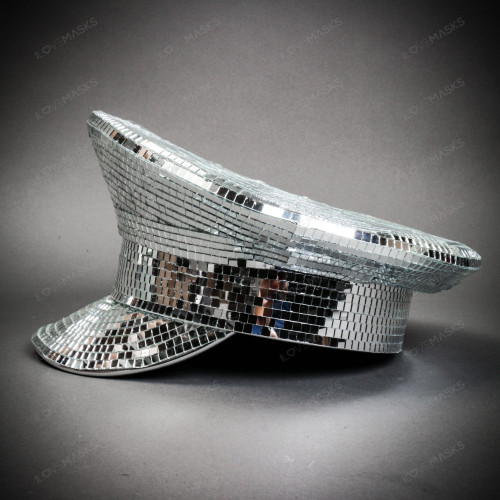 Shinny Disco Ball Mirrors Rave Party Military Captain Cap 