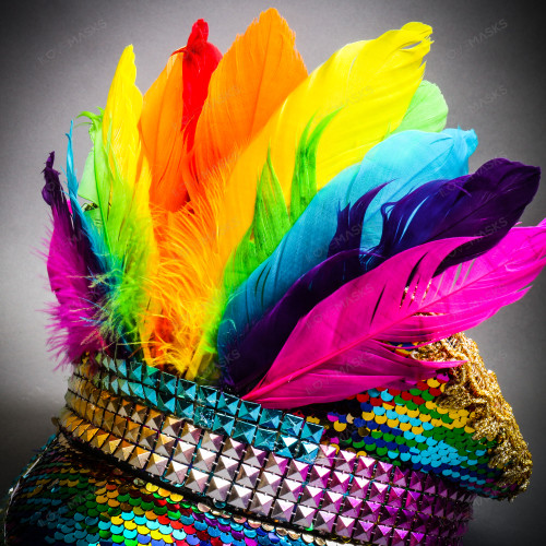 Rainbow Feather Pointed Sequin Bling Hat USM-FS1348-RB-2-LMK__98588.  main image 4