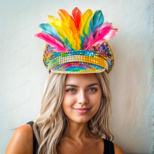 Rainbow Feather Pointed Sequin Bling Hat USM-FS1348-RB-2-LMK__98588.  main image 3