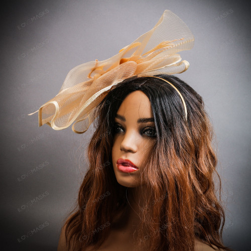 Feather Kentucky Derby Hat Flower Fascinator - Champagne  display picture 2