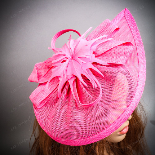 Derby Tea Party Wide Brim Mesh Fascinator Hat with Feather  display picture 2