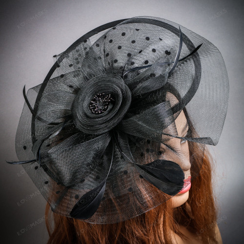 Spiral Flower Derby Hat Fascinator Headband - Black  display picture 3