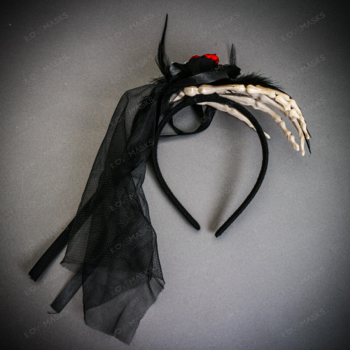 Skeleton Hand Gothic Headband Halloween Bone Hair Accessory - Black