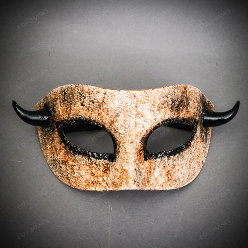 Rustic Horned Devil Masquerade Mask – Distressed Brown Fantasy Demon Costume Mask