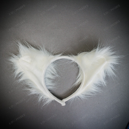 White Furry Cat Ear Headband Cosplay Animal Costume Accessory