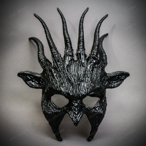Fire Flame Devil Demon Horns Spikes Full Face Mask - Black