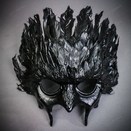 Raven Feather Masquerade Mask Gothic Bird Costume Mask - Black