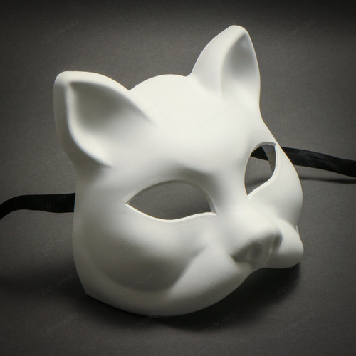 Unpainted White Plain Arts and Crafts Cat Venetian Masquerade