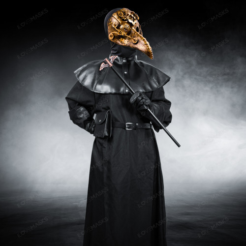 Copper & Black Steampunk Masquerade Plague Doctor Cosplay Outfit Set