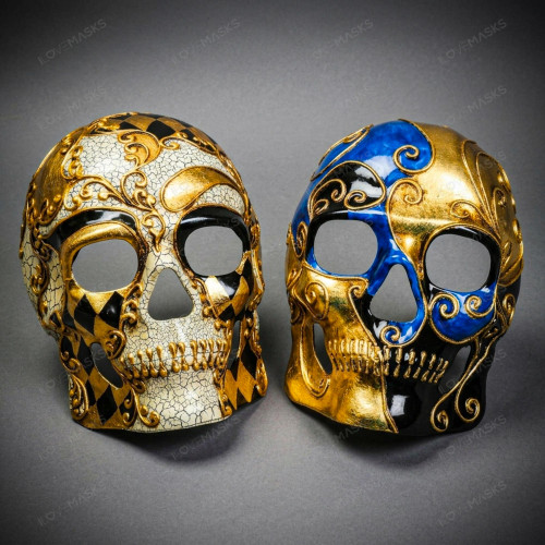 Day of The Dead Skull Masquerade Mask Gold Blue Masquerade Couple Party Costume Masks
