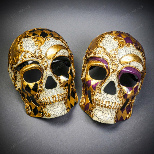 Day of The Dead Skull Masquerade Mask Gold Black Purple Masquerade Couple Party Costume Masks