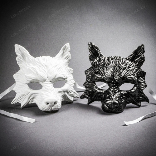 White & Silver Wolf Animal Halloween Masquerade Couple Mask