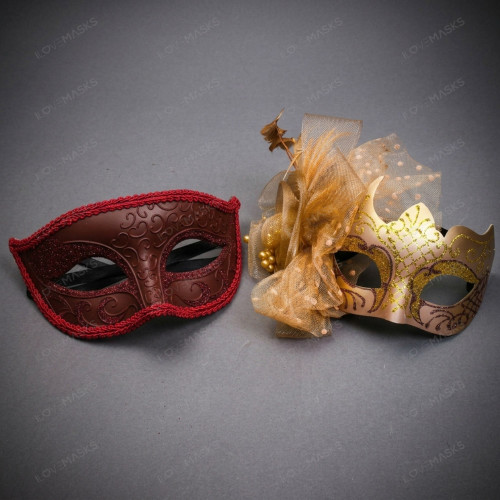 Black and Red Couples Venetian Masquerade Masks
