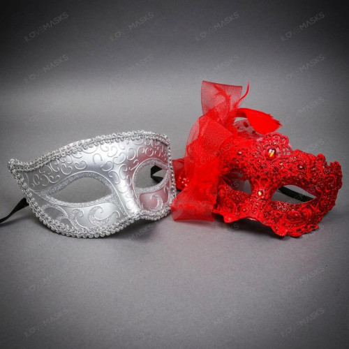 Venetian Women Masquerade Eye Masks - Silver & Purple