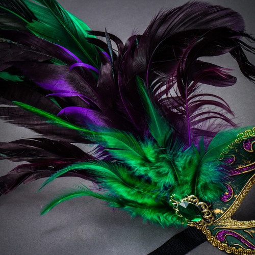 Venetian Glitter Crystal Mardi Gras Mask with Peacock Large