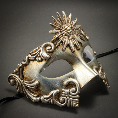 Warrior Roman Greek Sun Venetian Masquerade Mask - Metallic Silver