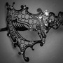 Phantom of Opera Venetian Laser Cut Mask With Rhinestones - Black Silver