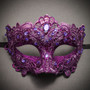 Lace Masquerade Mask Venetian Brocade Purple Crystals-Purple