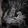 Roman Greek Emperor with Pegasus Horses and Feather Venetian Mask - Black Silver