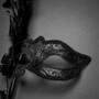 Venetian Side Feather Black Rose Women Sexy Eye Mask with Tassel HandHeld Stick - Black