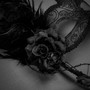 Venetian Side Feather Black Rose Women Sexy Eye Mask with Tassel HandHeld Stick - Black
