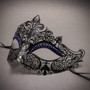 Party Queen Venetian Mask with Sparkling Blue Rhinestone-Black