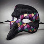 Long Nose Pantalone Venetian Masquerade Mask - Black Rainbow (side view)