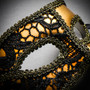 Lace Masquerade Mardi Gras Costume Mask-Gold Black