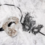 Silver Cracked Half Face Phantom and Black Silver Swan Mask for Couple