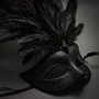 Masquerade Ostrich Tall Feather Venetian Glitter Party Mask-Black - 3