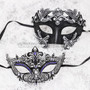 Black Silver Full Face Roman and Black Blue Princess Mask for Couple