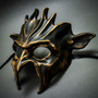 Fire Flame Demon Metallic Masquerade Mask - Black Gold