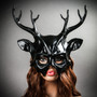 Deer With Antler Masquerade Halloween Mask - Black (with female model)