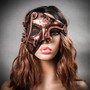 Phantom of Opera Steampunk Masquerade Half Face Mask - Copper (with Female Model)