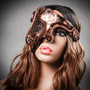 Phantom of Opera Steampunk Masquerade Half Face Mask - Copper (with Female Model)