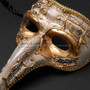 Musical Venetian Mardi Gras Men Long Nose Zanni Mask - Gold White