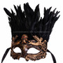 Halloween Skull Eye Mask with Black Feather - Black Gold  01
