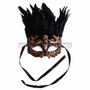 Halloween Skull Eye Mask with Black Feather - Black Gold  04