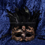 Halloween Skull Eye Mask with Black Feather - Black Gold  05