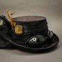 Steampunk Victorian Feather Top Hat - Black (Goggles)